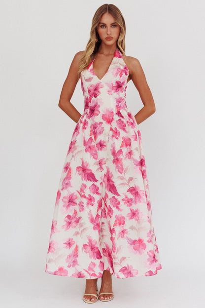 El Corazon Halterneck Dress Floral Pink