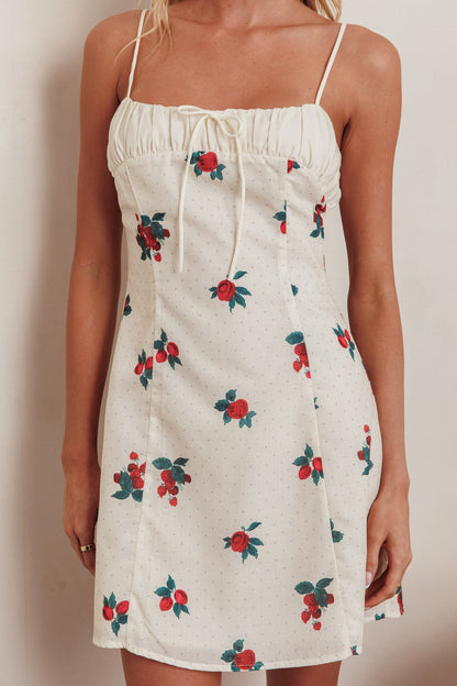 Clara Gathered Bust Mini Dress Rose Beige