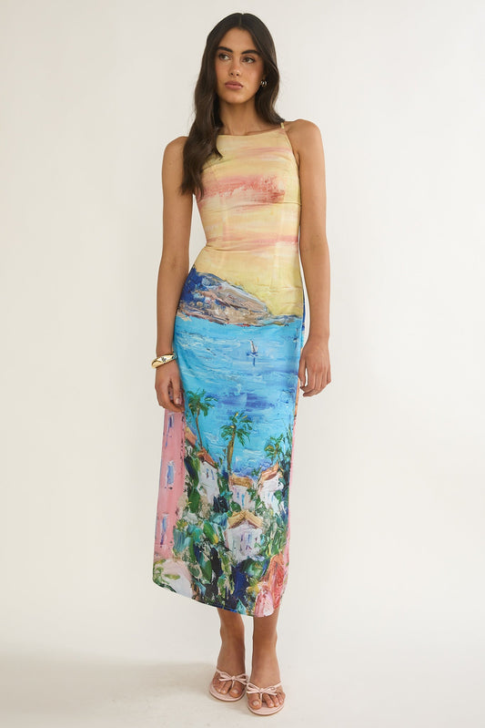 No Ordinary Girl Tied Back Maxi Dress Euro Print