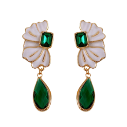 Oil Dripping Flower Emerald Water Drop Earrings