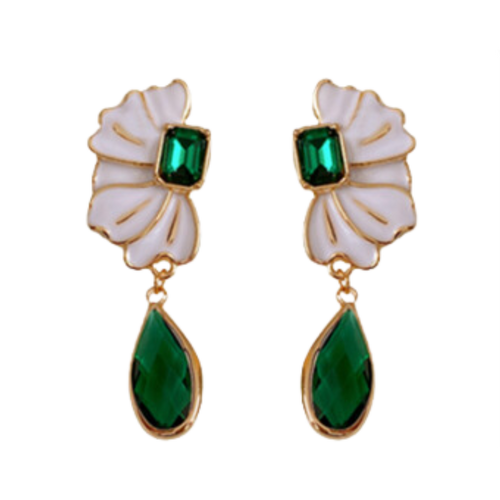 Oil Dripping Flower Emerald Water Drop Earrings