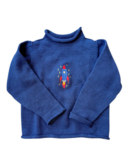 A Soft Idea Rocket Ship Roll Neck Sweater in Navy