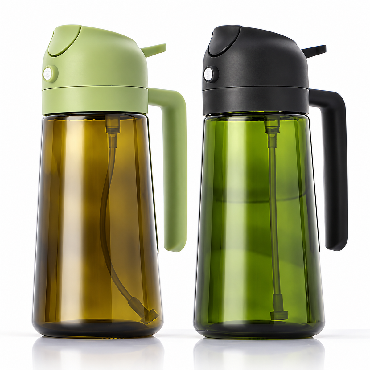 2-Pack 16oz Light-Blocking Dark Green Glass Oil Sprayer & Dispenser – 2-in-1 Refillable Food-Grade Mister with Precise Nozzle for Air Fryer, BBQ & Even Coating