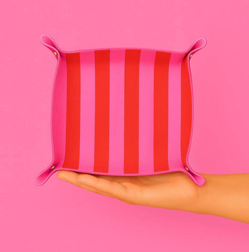 Aspen Lane Red and Pink Stripe Trinket Tray