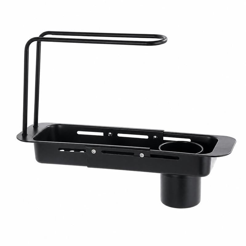 Telescopic Sink Organizer Rack with Towel Bar – Adjustable Over-Sink Caddy for Sponges & Cleaning Supplies