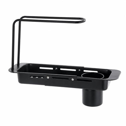 Telescopic Sink Organizer Rack with Towel Bar – Adjustable Over-Sink Caddy for Sponges & Cleaning Supplies