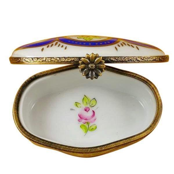 Oval with Blue & Flowers limoges box Porcelain Limoges French Trinket Box