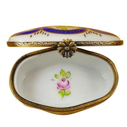 Oval with Blue & Flowers limoges box Porcelain Limoges French Trinket Box