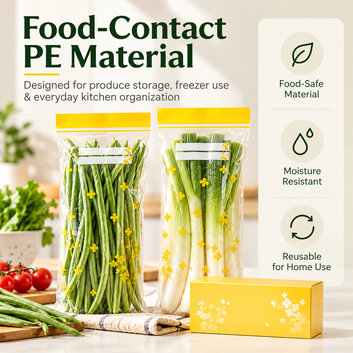Double-Seal Reusable Food Storage Bags – Leakproof Clear Freezer Bags, 30 Pack