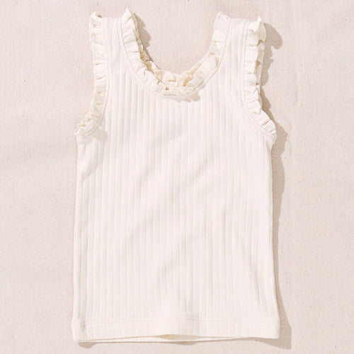 Coop Kids by Pink Chicken Joy Ruffle Rib Tank in Cream