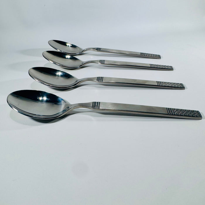 Danika Stainless Steel Oval Soup Spoons Bundle of 4, MSI Japan Flatware, Celtic Knot Handle, Vintage Discontinued Silverware