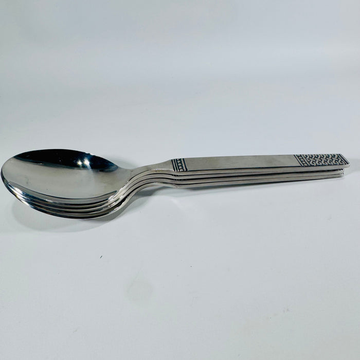Danika Stainless Steel Oval Soup Spoons Bundle of 4, MSI Japan Flatware, Celtic Knot Handle, Vintage Discontinued Silverware