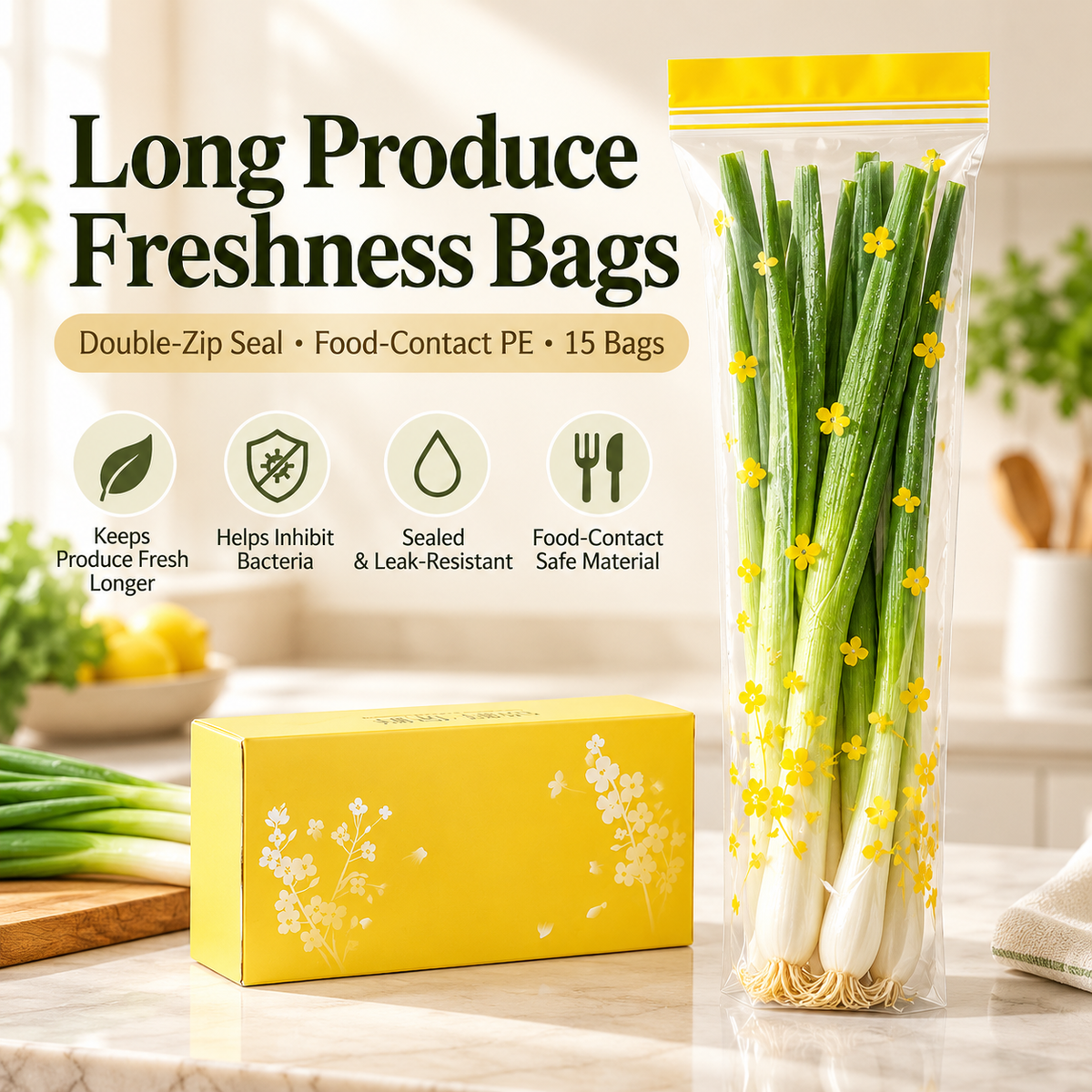 Double-Seal Reusable Food Storage Bags – Leakproof Clear Freezer Bags, 30 Pack