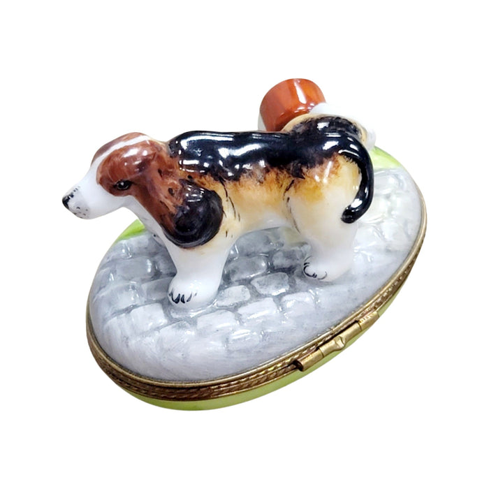 Dog Peeing on Paris Mile Marker Porcelain Limoges dog limoges box French Trinket Box