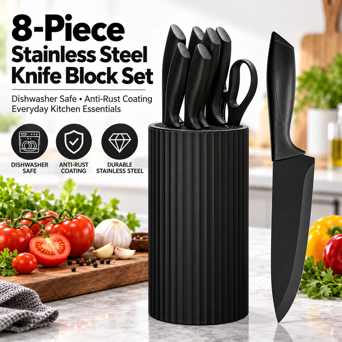 8-Piece Stainless Steel Chef’s Knife Block Set - Limited-time discount