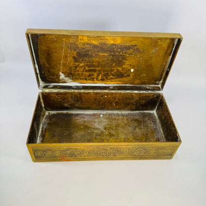 Edwardian Mauser Co. Fifth Ave Brass Desk Box, Antique Engraved Brass Box, New York Islamic Revival Trinket Box