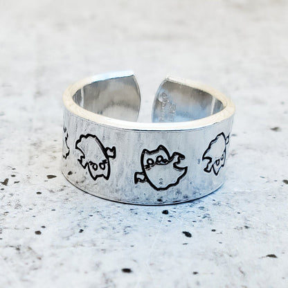 Ghost Cat Halloween Ring: Handmade Sterling Silver Band Salt and Sparkle