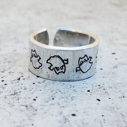 Ghost Cat Halloween Ring: Handmade Sterling Silver Band Salt and Sparkle