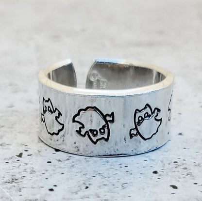 Ghost Cat Halloween Ring: Handmade Sterling Silver Band Salt and Sparkle