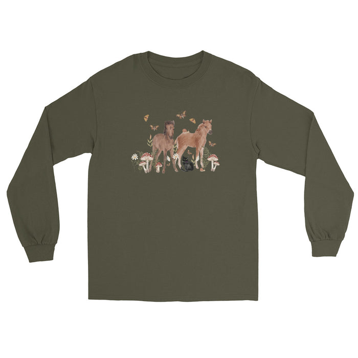Gidget and Ginny Long Sleeve T-Shirt by Katie Van Slyke - Military Green