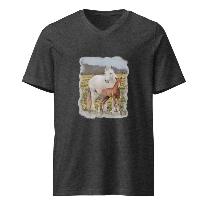 Glenn and Coco V-Neck T-Shirt by Katie Van Slyke - Dark Grey Heather