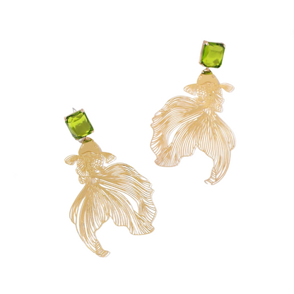 Handmade Carved Goldfish Earrings