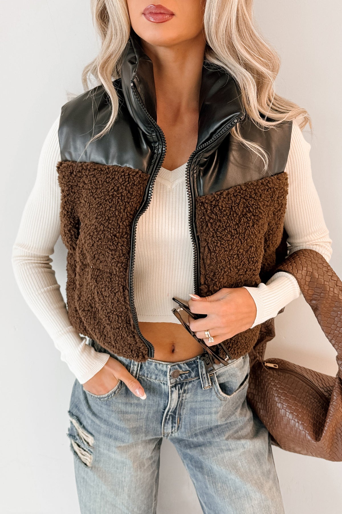 Candle Lit Nights Sherpa Puffer Vest (Brown)
