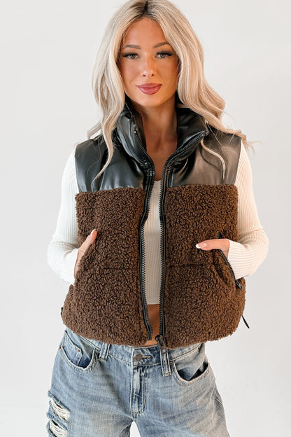 Candle Lit Nights Sherpa Puffer Vest (Brown)
