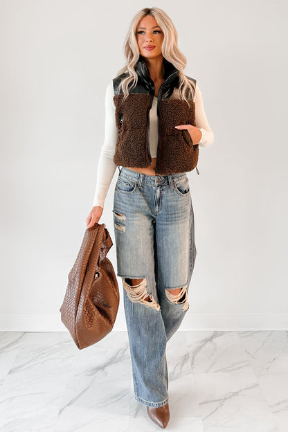 Candle Lit Nights Sherpa Puffer Vest (Brown)