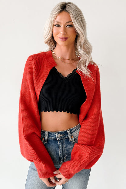 Moonlit Quiet Open Front Bolero Cardigan (Orange/Red)