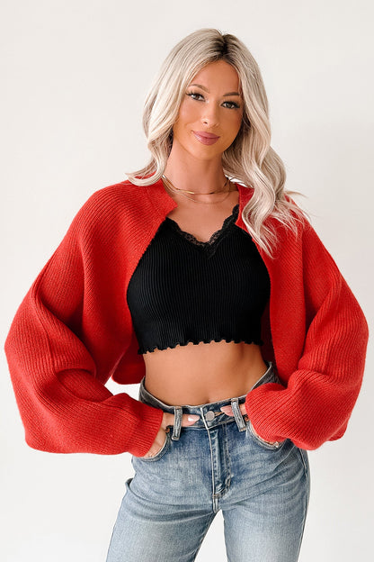 Moonlit Quiet Open Front Bolero Cardigan (Orange/Red)
