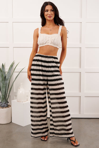 Breezy Not Busy Wide Leg Crochet Pants (Ivory/Black)