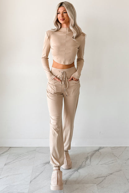 Force For Good Mock Neck Crop Top & Jogger Set (Latte)