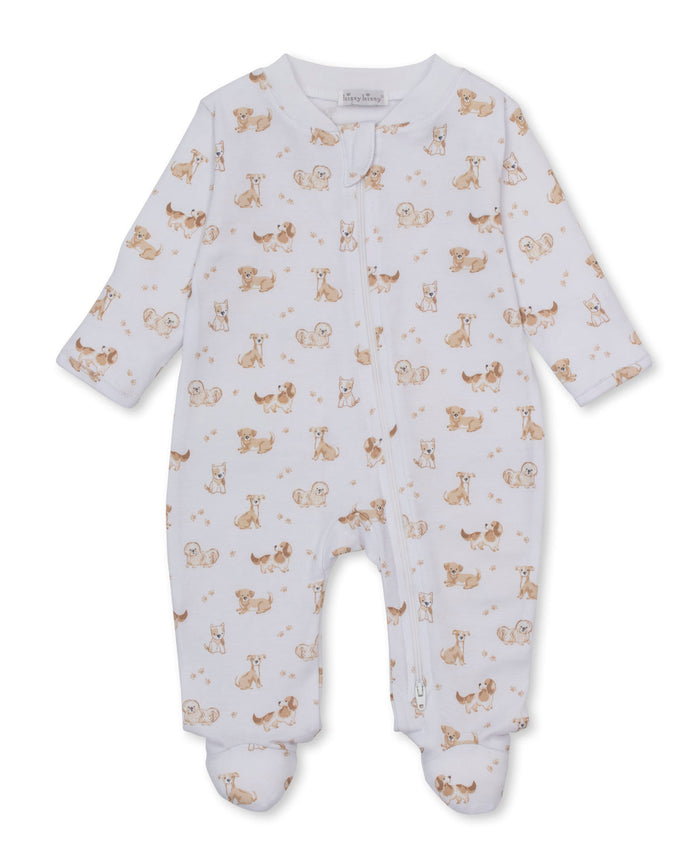 Kissy Kissy Zip Footie in Brown Puppy Paws
