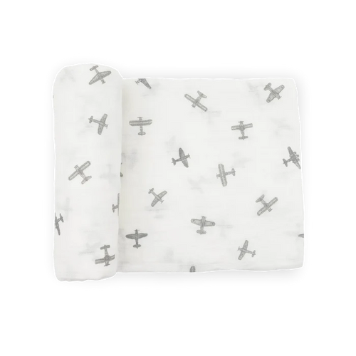 Little Unicorn Organic Cotton Muslin Swaddle in Pewter Planes