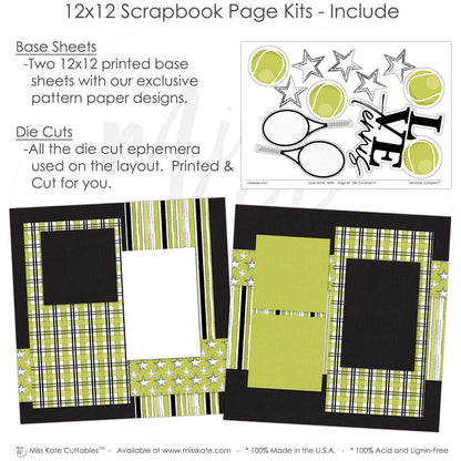 Celebrate your memories with the Love Tennis design — Sports Photo Page, acid-free double-sided scrapbook supplies, scrapbooking ephemera and cardstock cutouts, 12x12 Layout, precut designs for memory journaling, Photo Album Kit, Tennis Scrapbook, Sports Scrapbook, Scrapbook Supply, handmade elements for DIY photo albums, creative accents for scrapbook storytelling, Family Album, Kids Scrapbook, Tennis Album, seasonal scrapbook page kits and die cuts