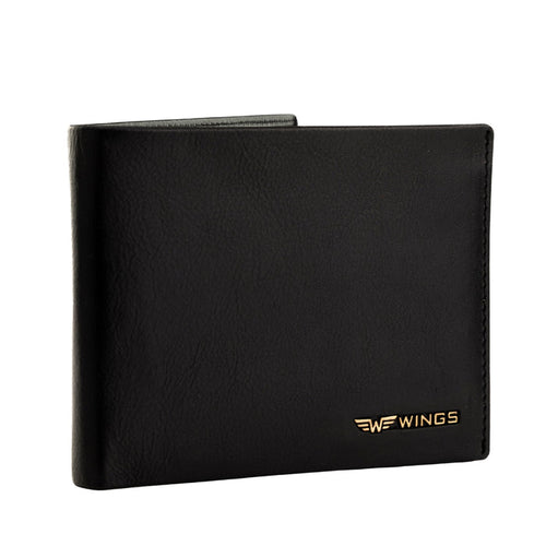 Men's black WINGS wallet made of natural cowhide leather