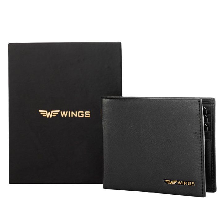 Men's black WINGS wallet made of natural cowhide leather
