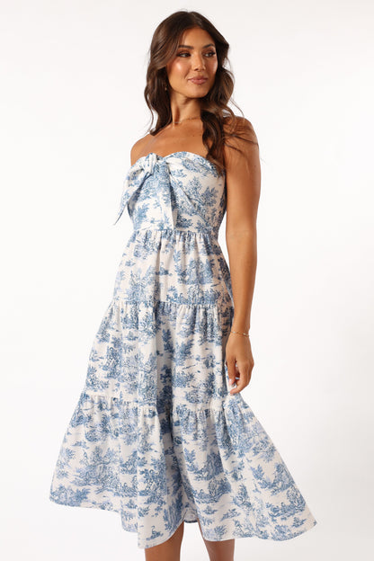 Cherie Bow Front Midi Dress - Blue