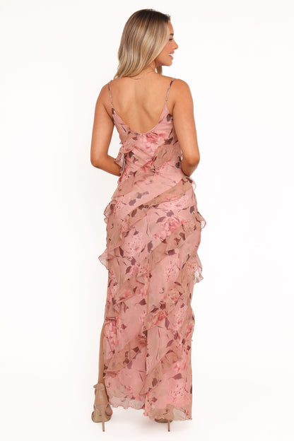Ciao Ruffles Maxi Dress - Pale Pink Floral