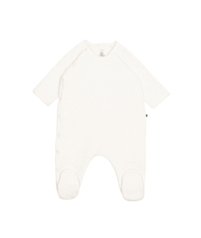 Petit Bateau Side Snap Footie in White Embossed Hearts
