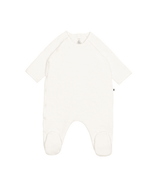 Petit Bateau Side Snap Footie in White Embossed Hearts