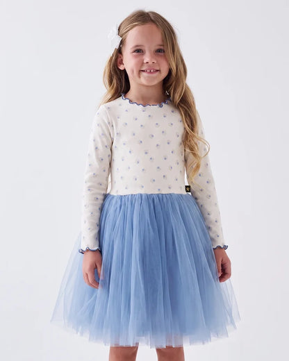 Petite Hailey Prom Flower Tutu Dress in Cream Floral