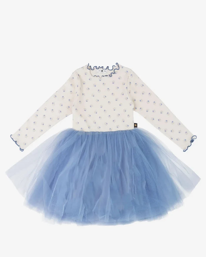 Petite Hailey Prom Flower Tutu Dress in Cream Floral