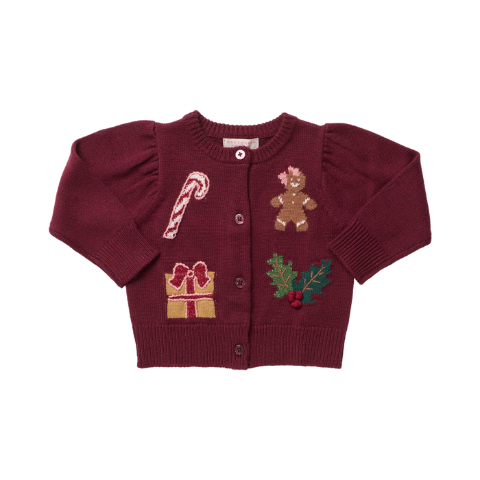 Pink Chicken Girls Constance Sweater in Burgundy Holiday Patches