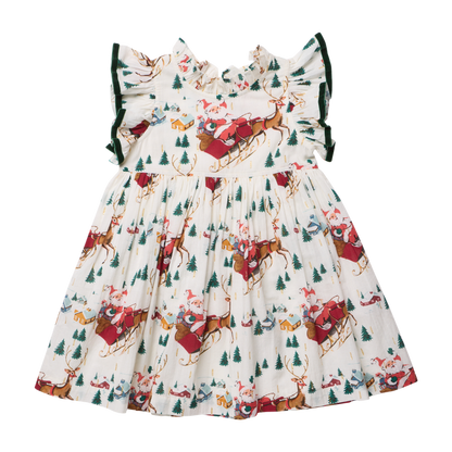 Pink Chicken Girls Jennifer Dress in White Santa Sleigh