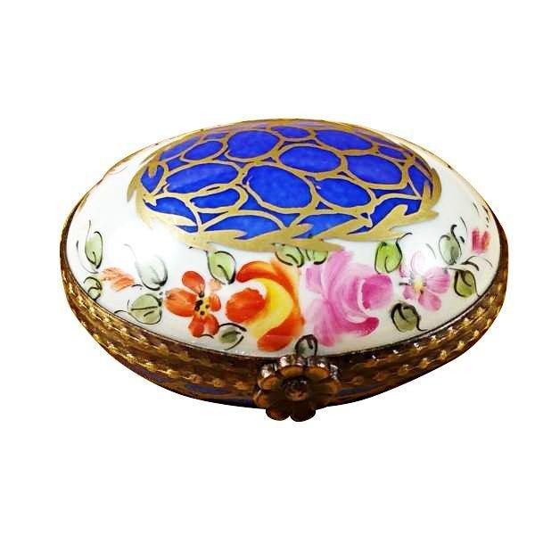 Blue Oval with Gold Circles limoges box Porcelain Limoges French Trinket Box