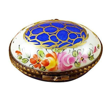Blue Oval with Gold Circles limoges box Porcelain Limoges French Trinket Box