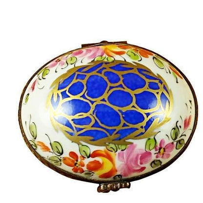 Blue Oval with Gold Circles limoges box Porcelain Limoges French Trinket Box