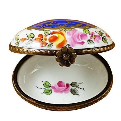Blue Oval with Gold Circles limoges box Porcelain Limoges French Trinket Box